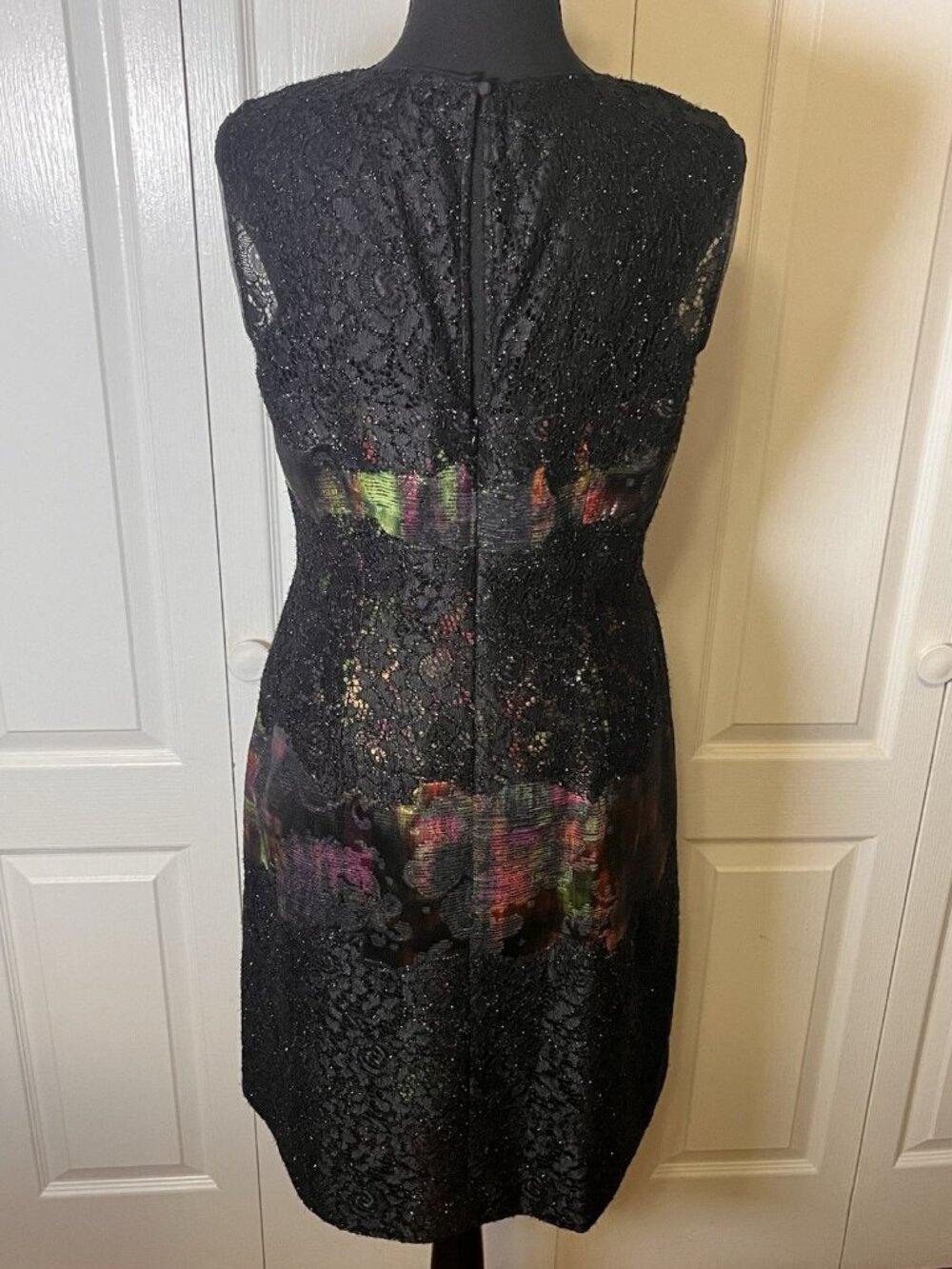 Kay Unger New York Sz 8 Black Dress Sleeveless Lace Derby Jacquard Metallic - Picture 8 of 11